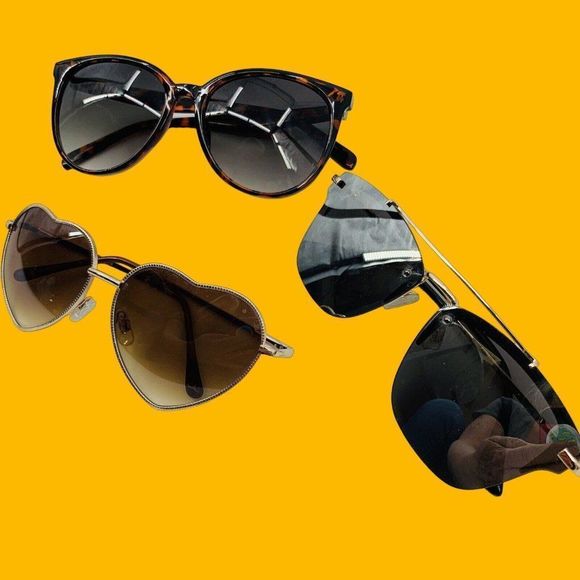 Sunglasses Lot Of 3 Chic Various Styles Colors Fashion Heart Modern GUC UV 5234 - Picture 5 of 7